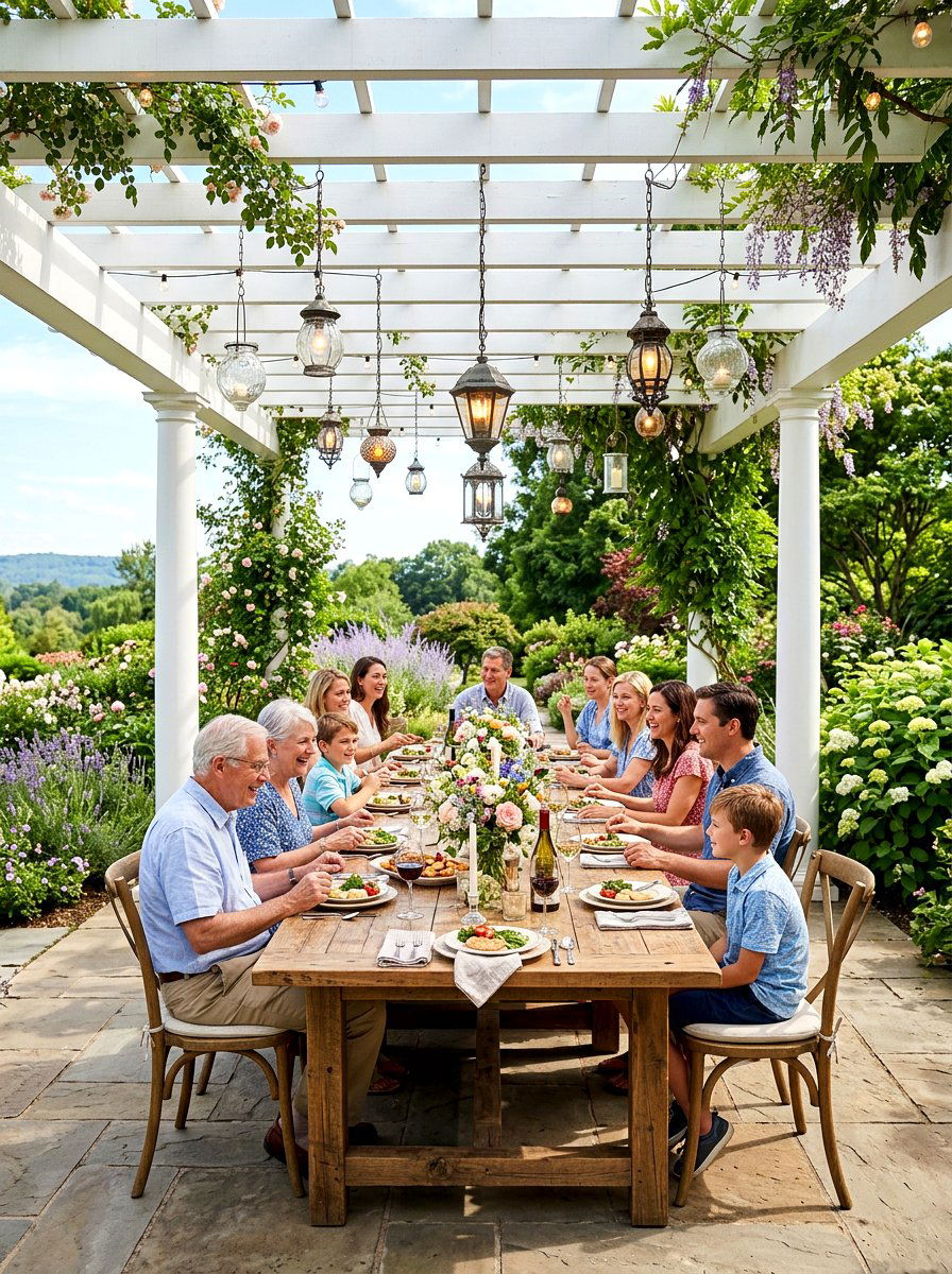 White Pergola With Dining Area - 30 white pergola ideas