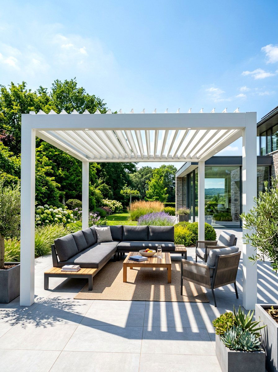 White Pergola With Louvered Roof - 30 white pergola ideas