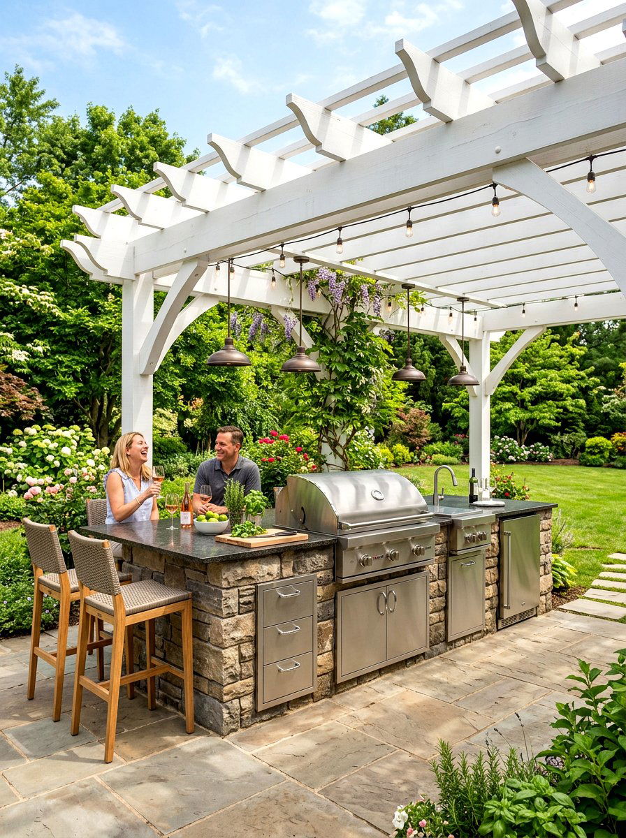 White Pergola With Outdoor Kitchen - 30 white pergola ideas
