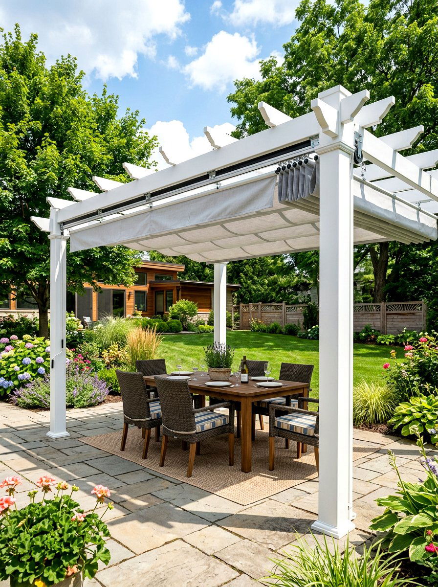 White Pergola With Retractable Canopy - 30 white pergola ideas
