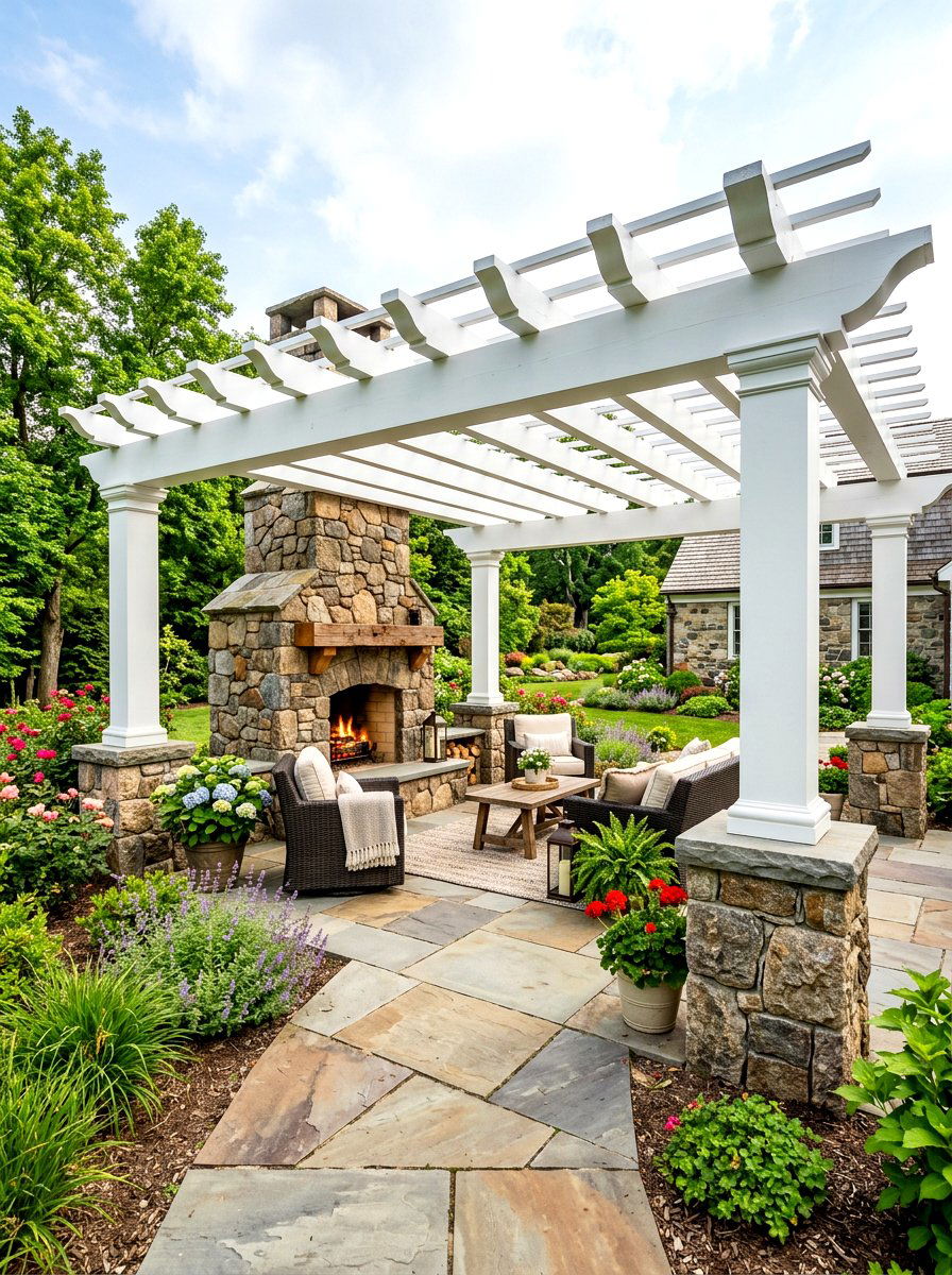 White Pergola With Stone Pillars - 30 white pergola ideas