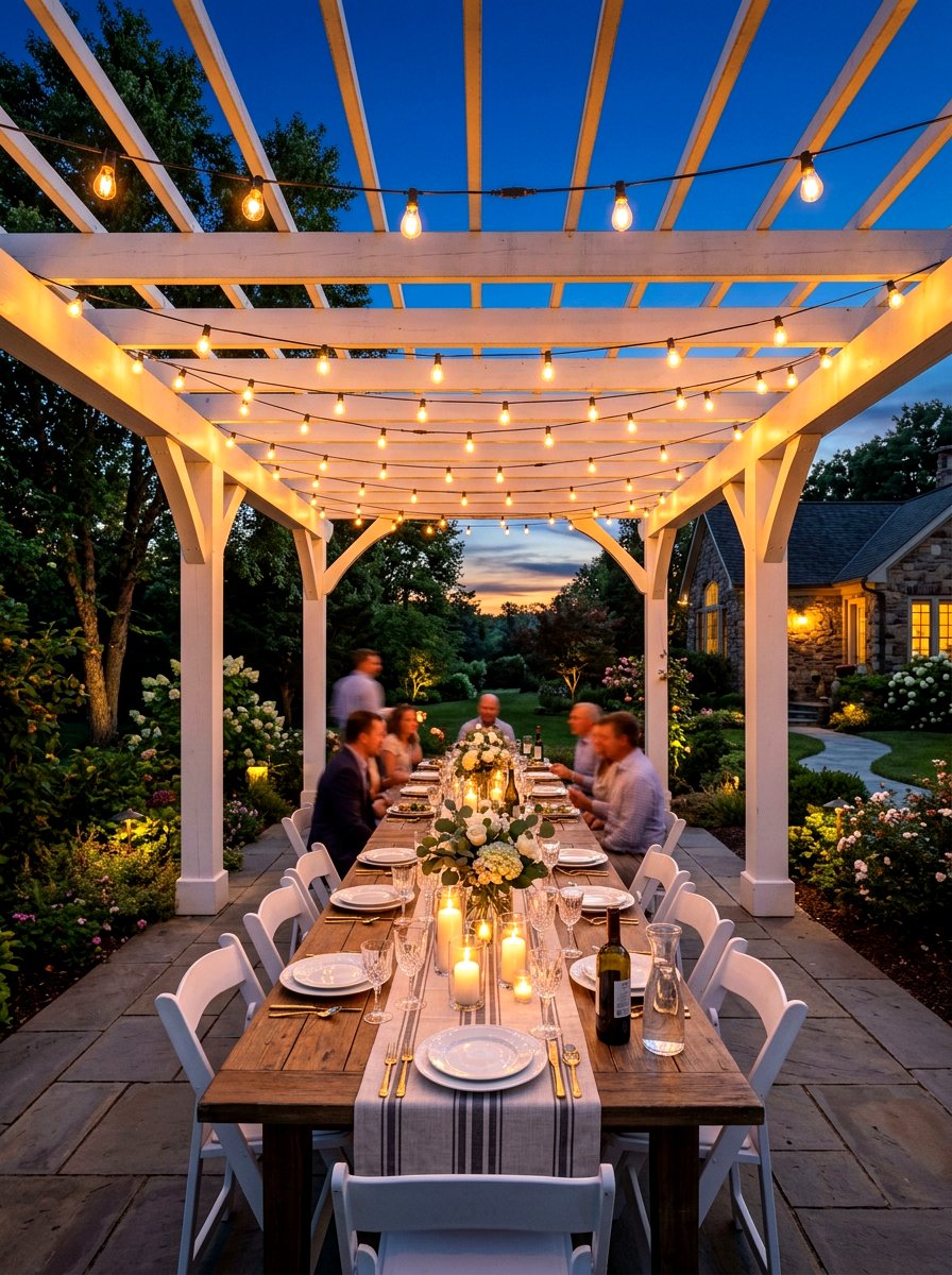 White Pergola With String Lights - 30 white pergola ideas