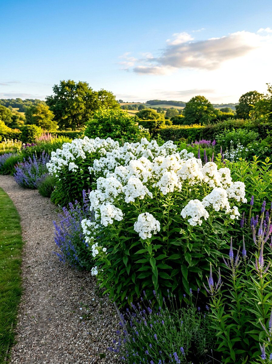 White Phlox Perennial Border - 30 moonlight white flower border ideas