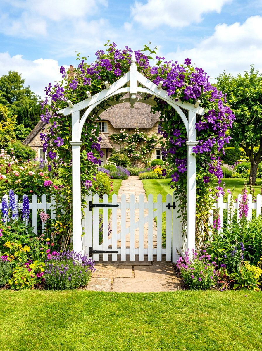 White Picket Fence Arbor - 30 arbor walkway ideas