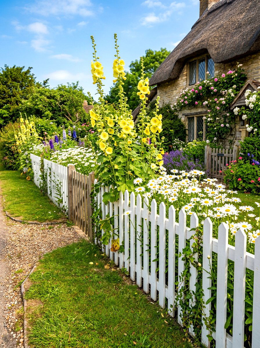 White Picket Fence Border - 30 cottage border backyard ideas