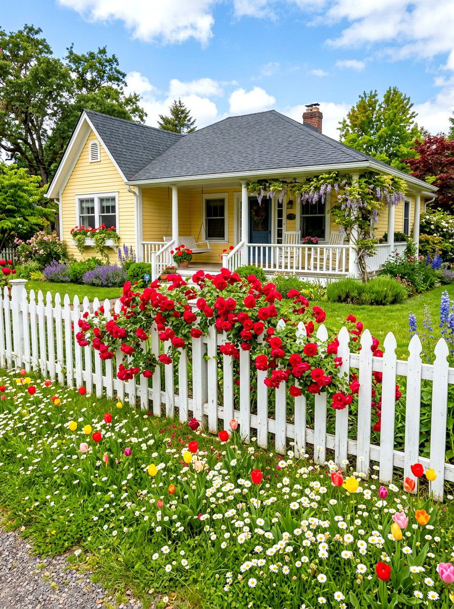White Picket Fence Bungalow Garden - 30 bungalow front yard ideas