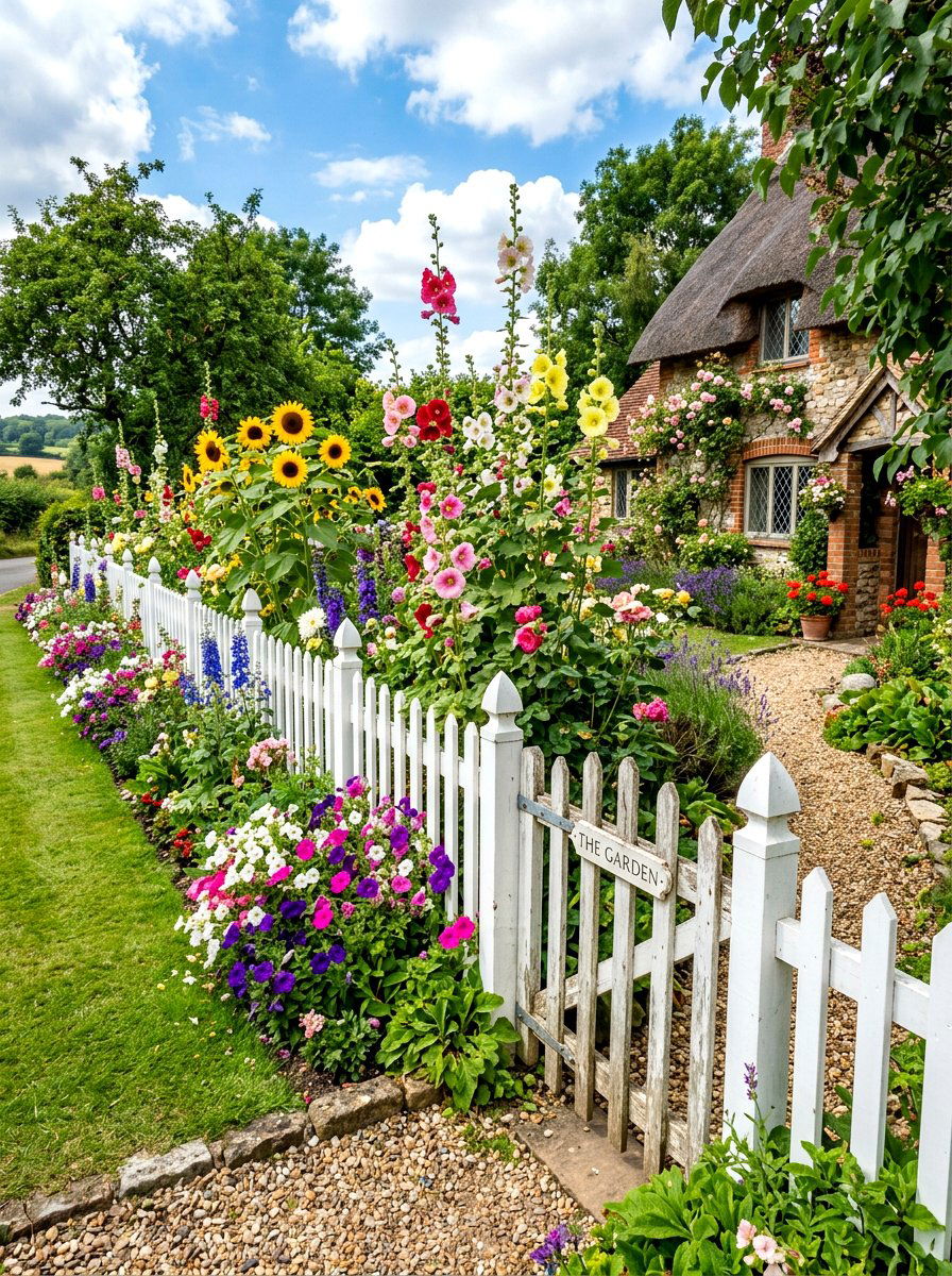 White Picket Fence Flower Garden - 30 corner lot landscaping ideas