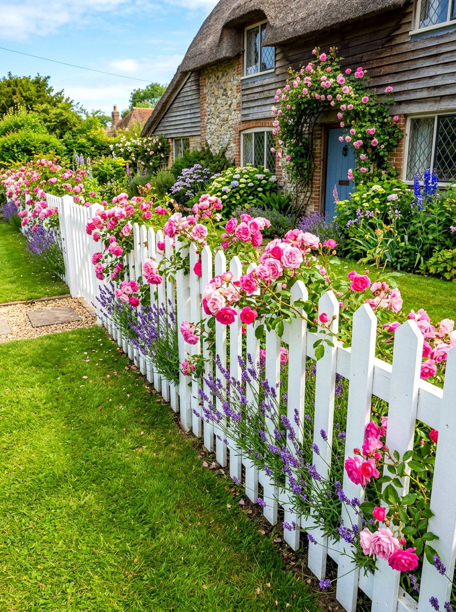 White Picket Fence Flowers - 30 fence landscaping ideas