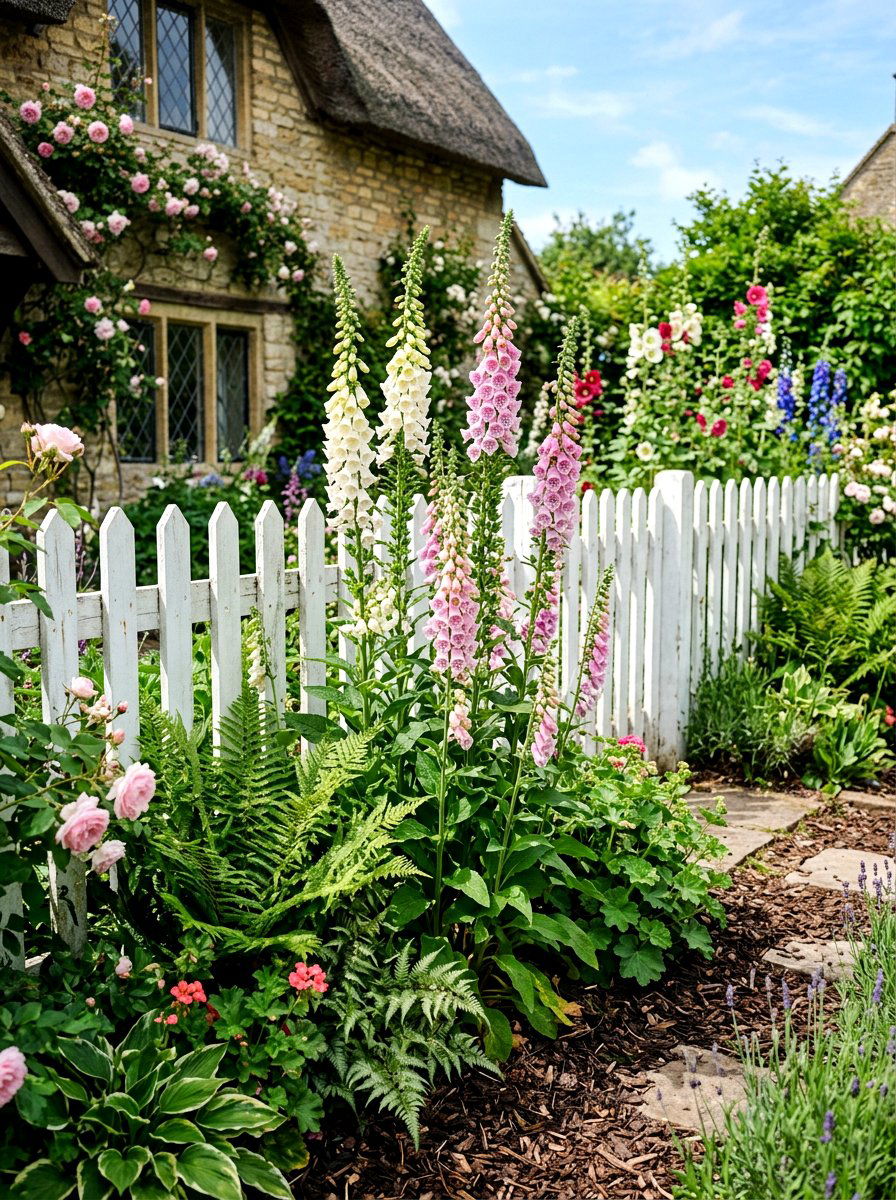 White Picket Fence Foxgloves - 30 fence line flower bed ideas