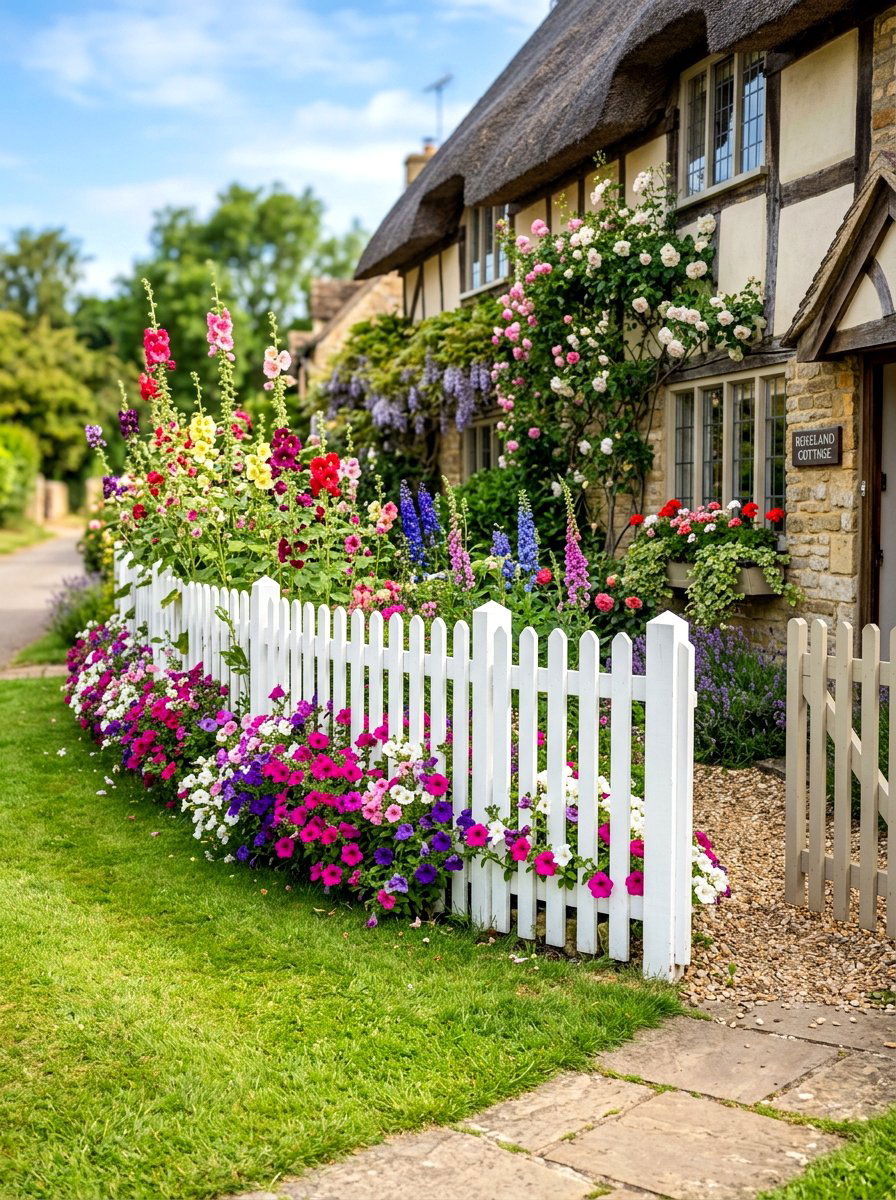 White Picket Fence Garden - 30 cottage front border ideas