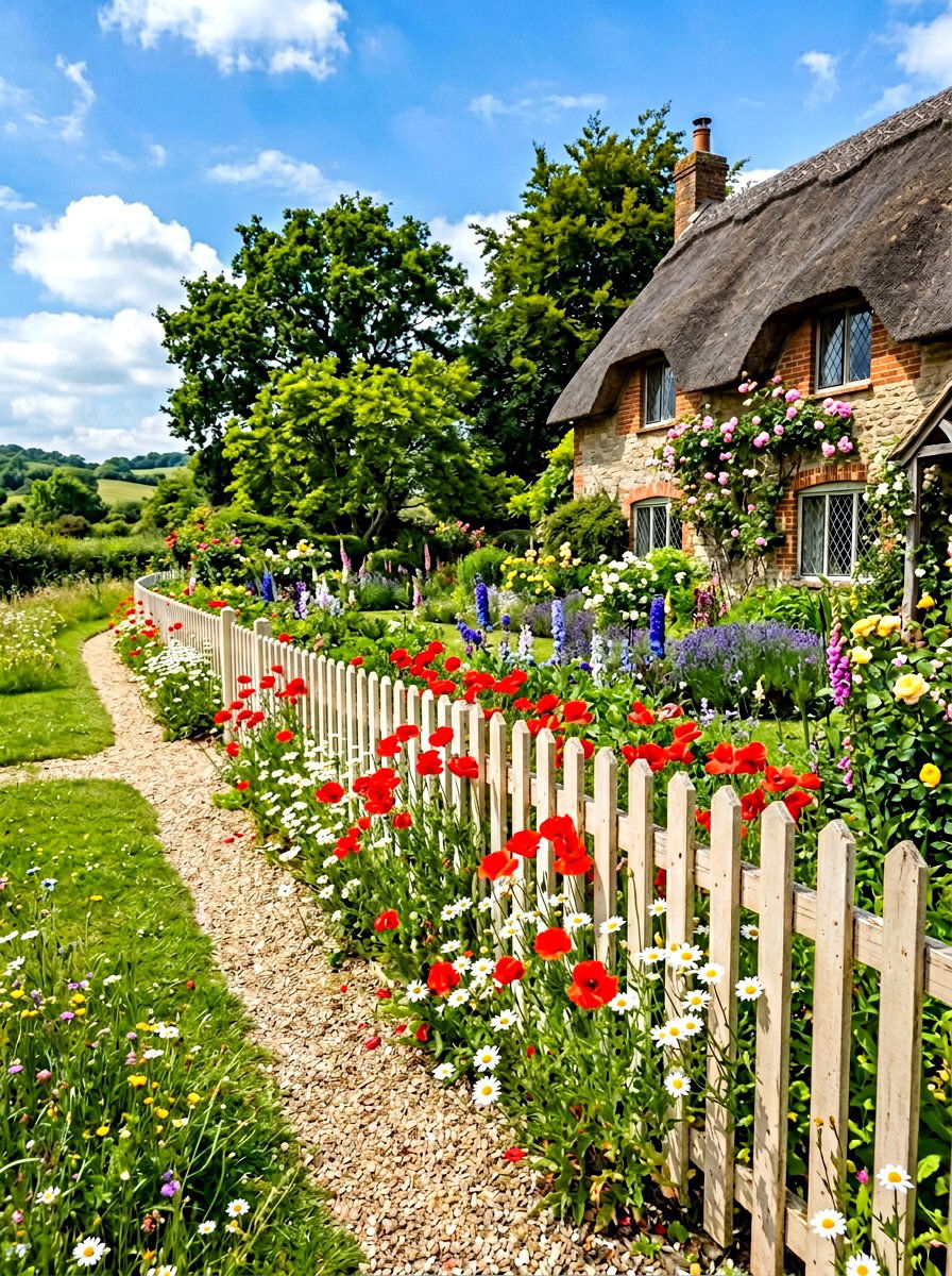 White Picket Fence Landscape - 30 cottage garden ideas