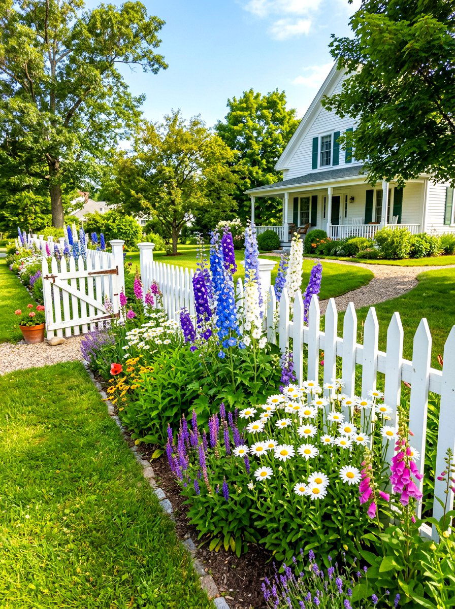 White Picket Fence With Flower Bed - 30 side yard privacy fence landscaping ideas