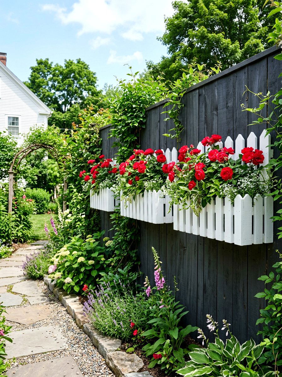 White Picket Planter - 30 fence planter ideas