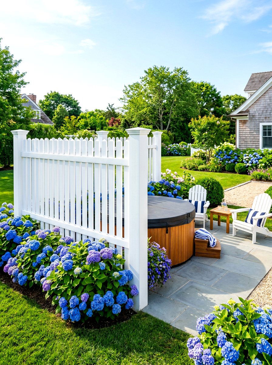 White Picket Privacy Screen - 30 hot tub privacy fence ideas