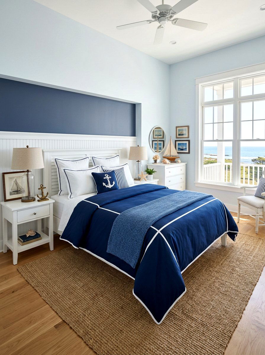 White Piping Navy Duvet - 30 contrast trim bedding ideas