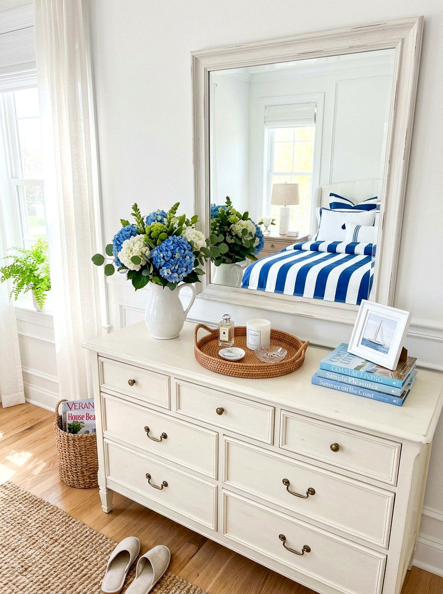 White Pitcher With Hydrangeas - 30 coastal grandmother bedroom ideas