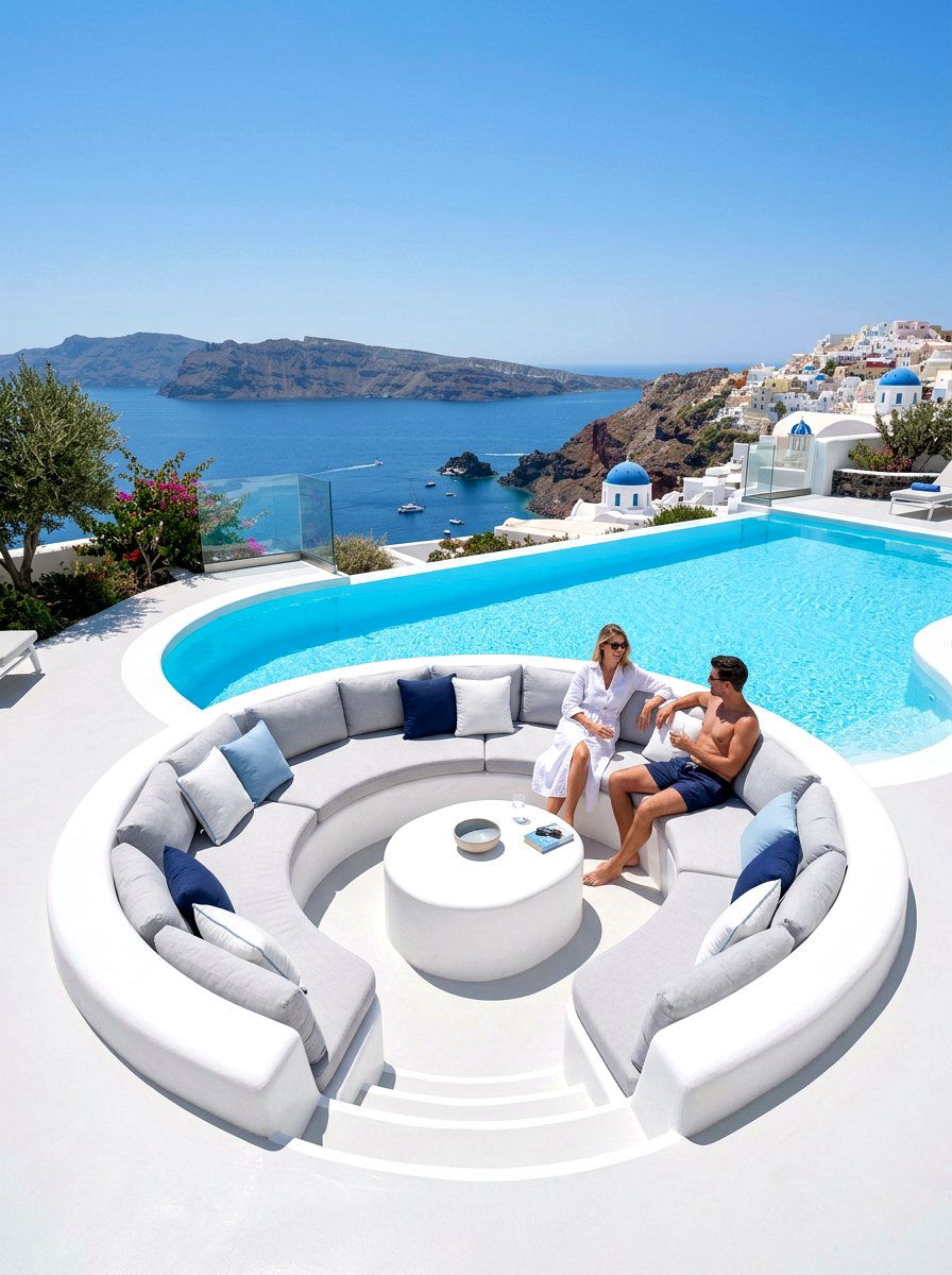 White Plaster Sunken Seating - 30 conversation pit patio ideas