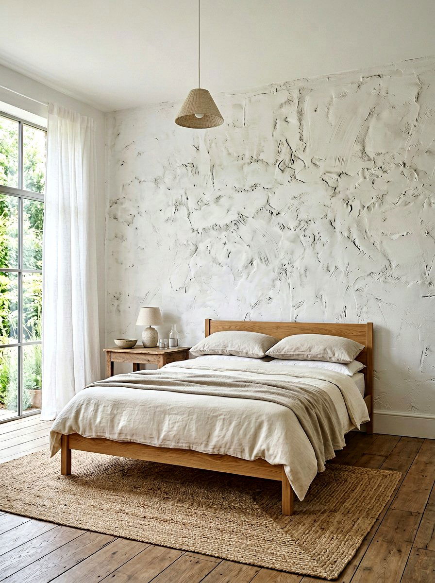 White Plaster Wall - 30 organic modern bedroom ideas