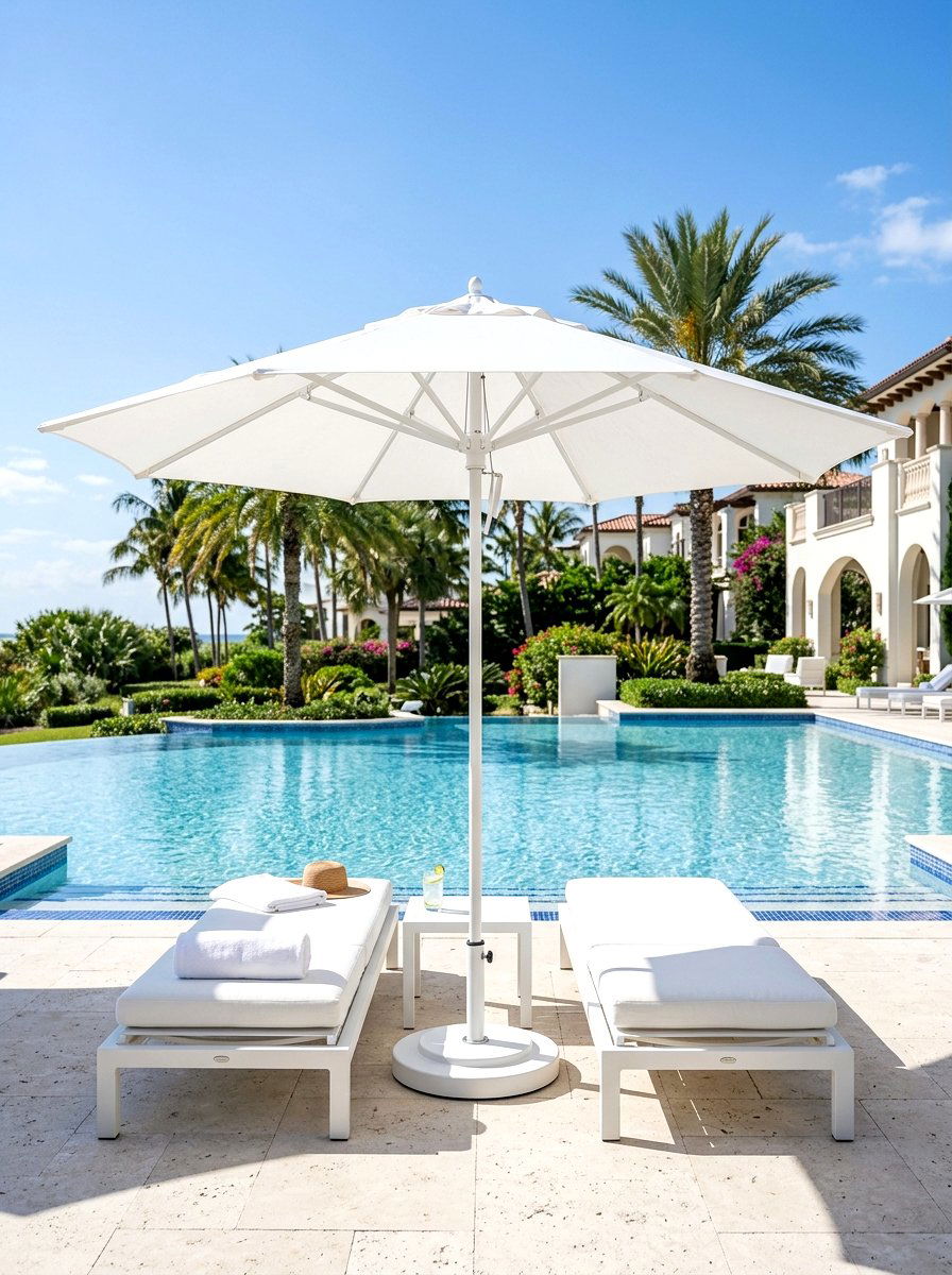 White Pool Umbrella - 30 pool umbrella ideas