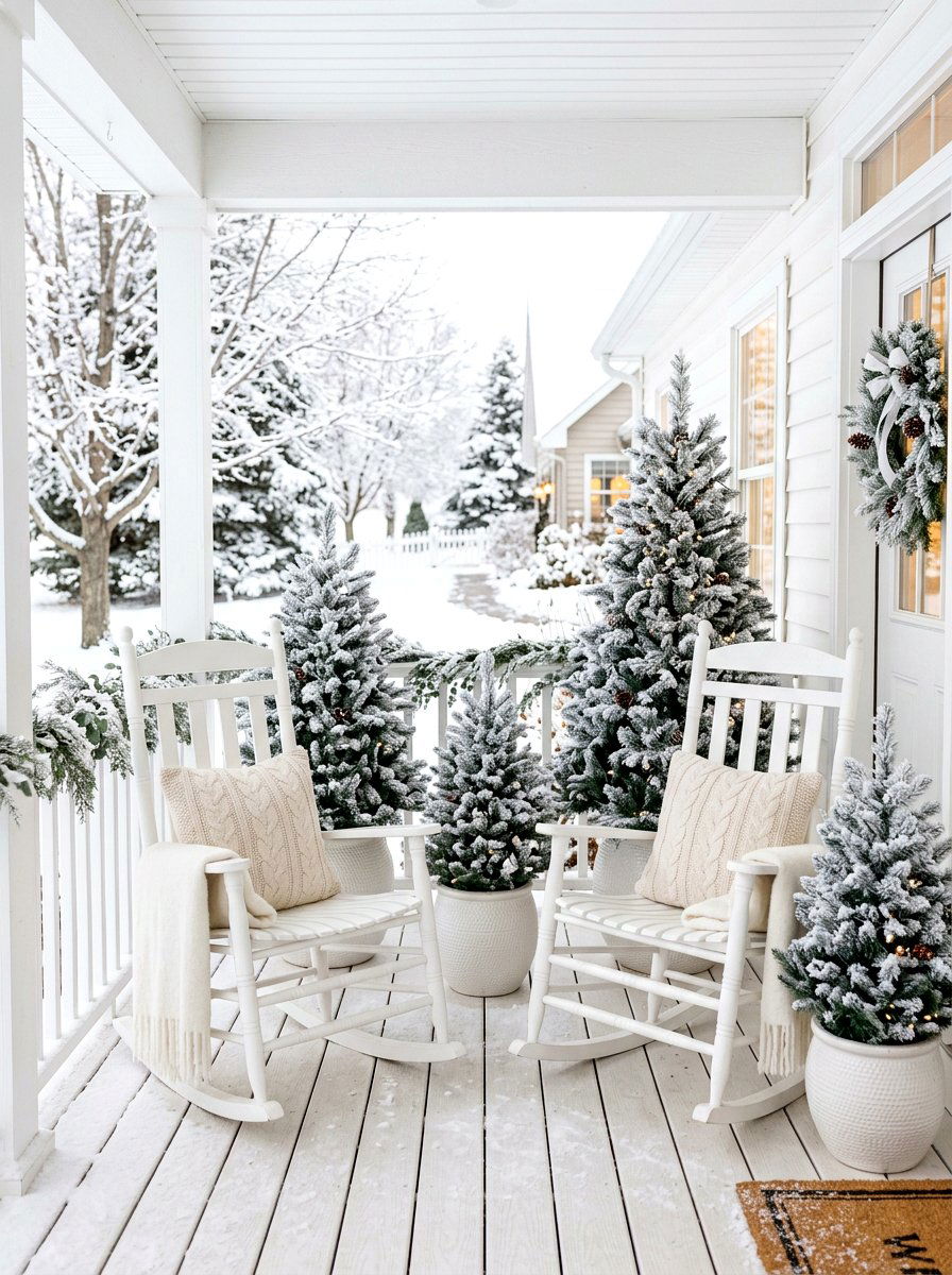 White Porch Decor - 30 winter front porch ideas