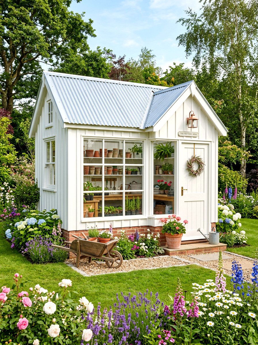 White Potting Shed - 30 cottage shed ideas