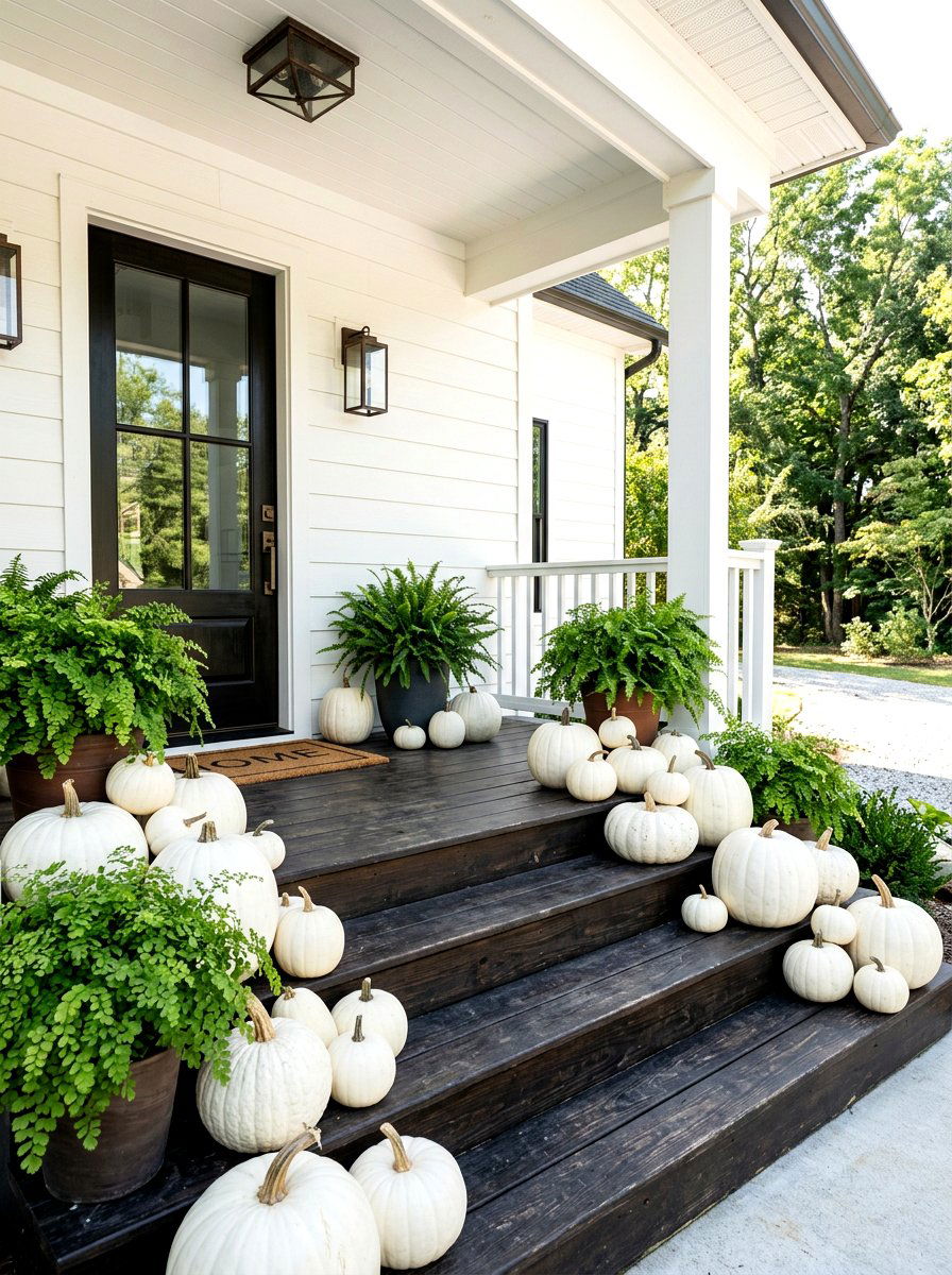 White Pumpkin Autumn Porch - 30 natural autumn porch ideas