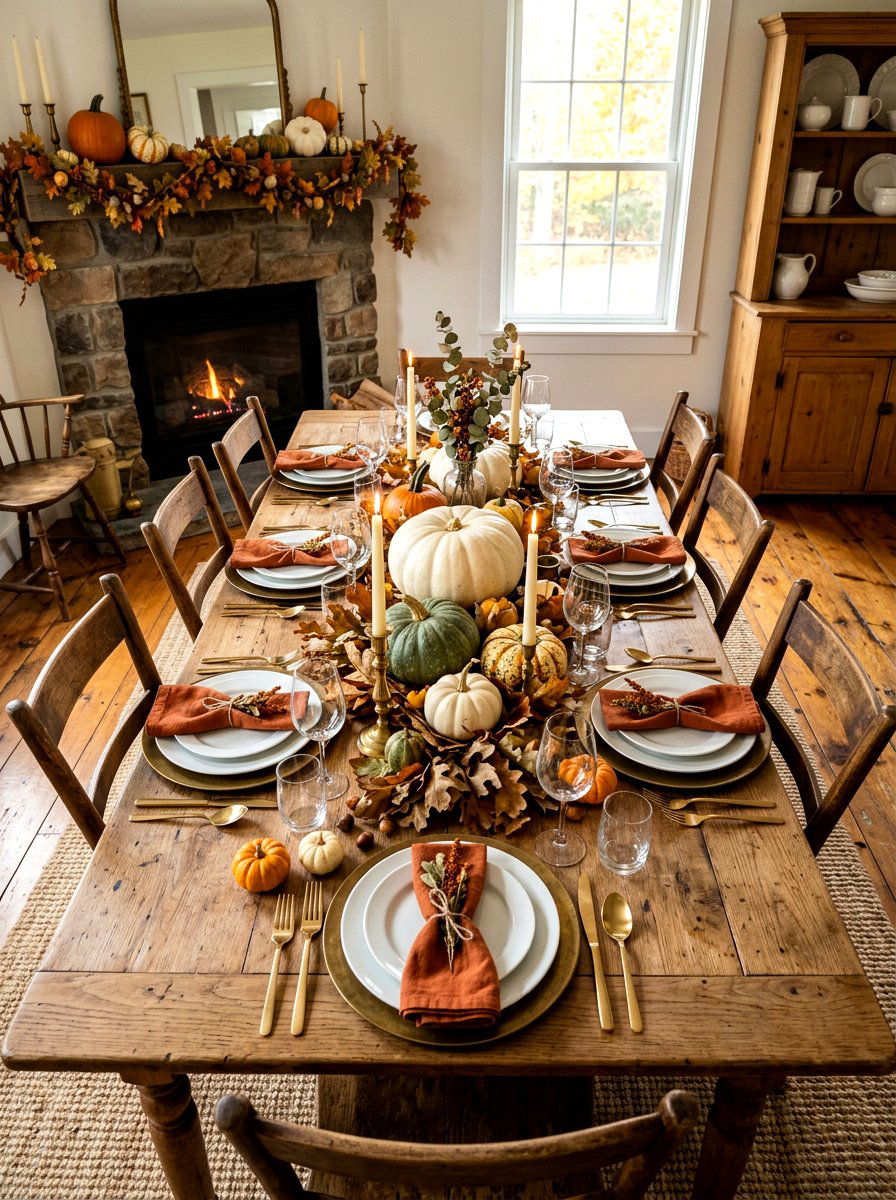 White Pumpkin Autumn Table - 30 farmhouse table decor ideas