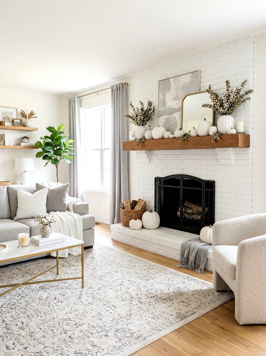 White Pumpkin Mantel Styling - 30 fall mantel styling ideas