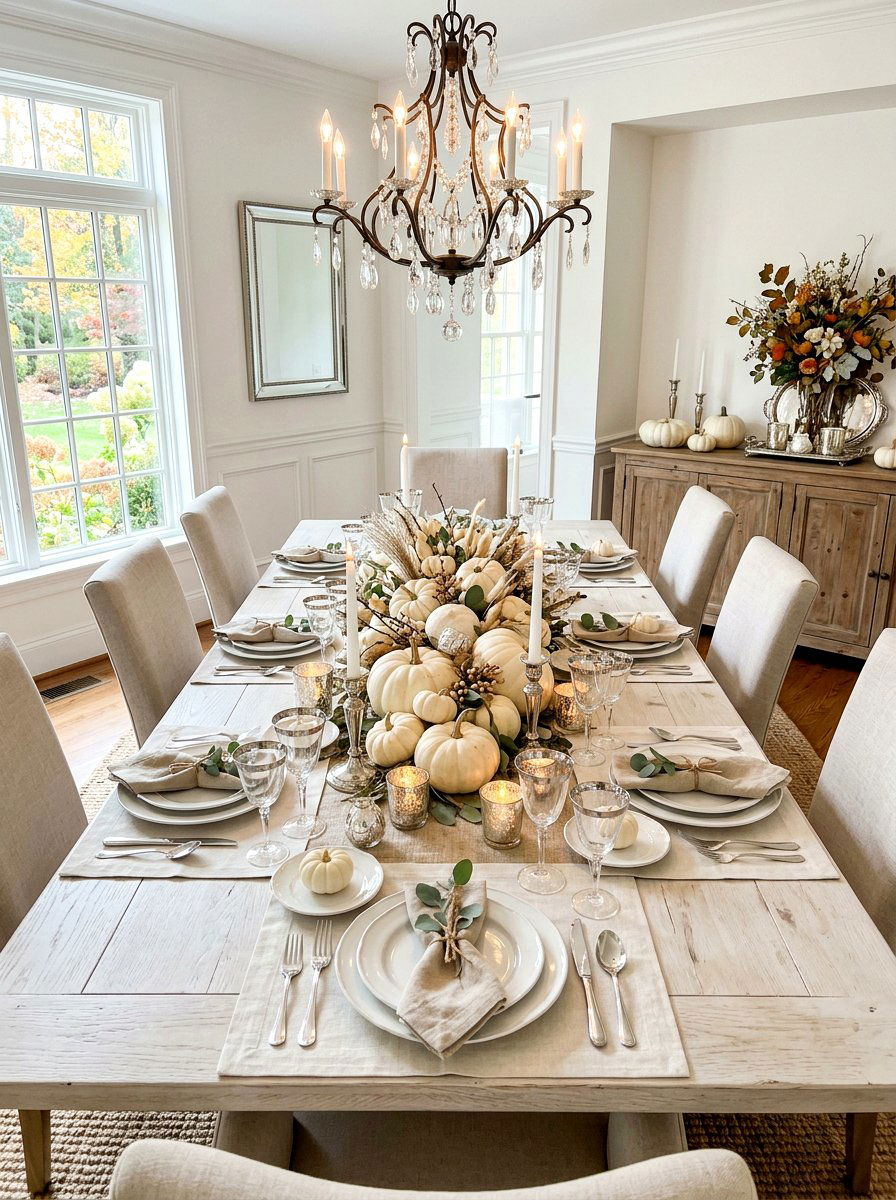 White Pumpkin Table Decor - 30 Thanksgiving table decor ideas