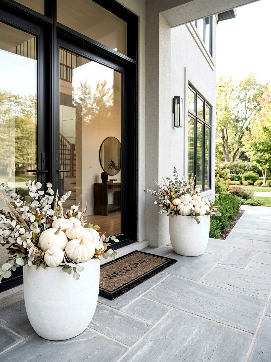 White Pumpkins In Pots - 30 fall porch planter ideas