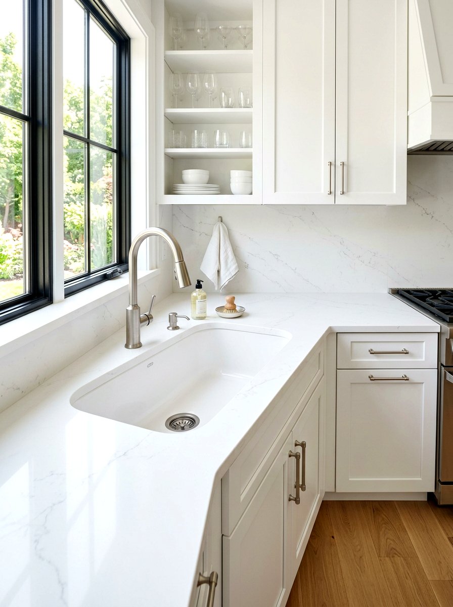 White Quartz Countertop Corner Sink - 30 corner sink kitchen ideas