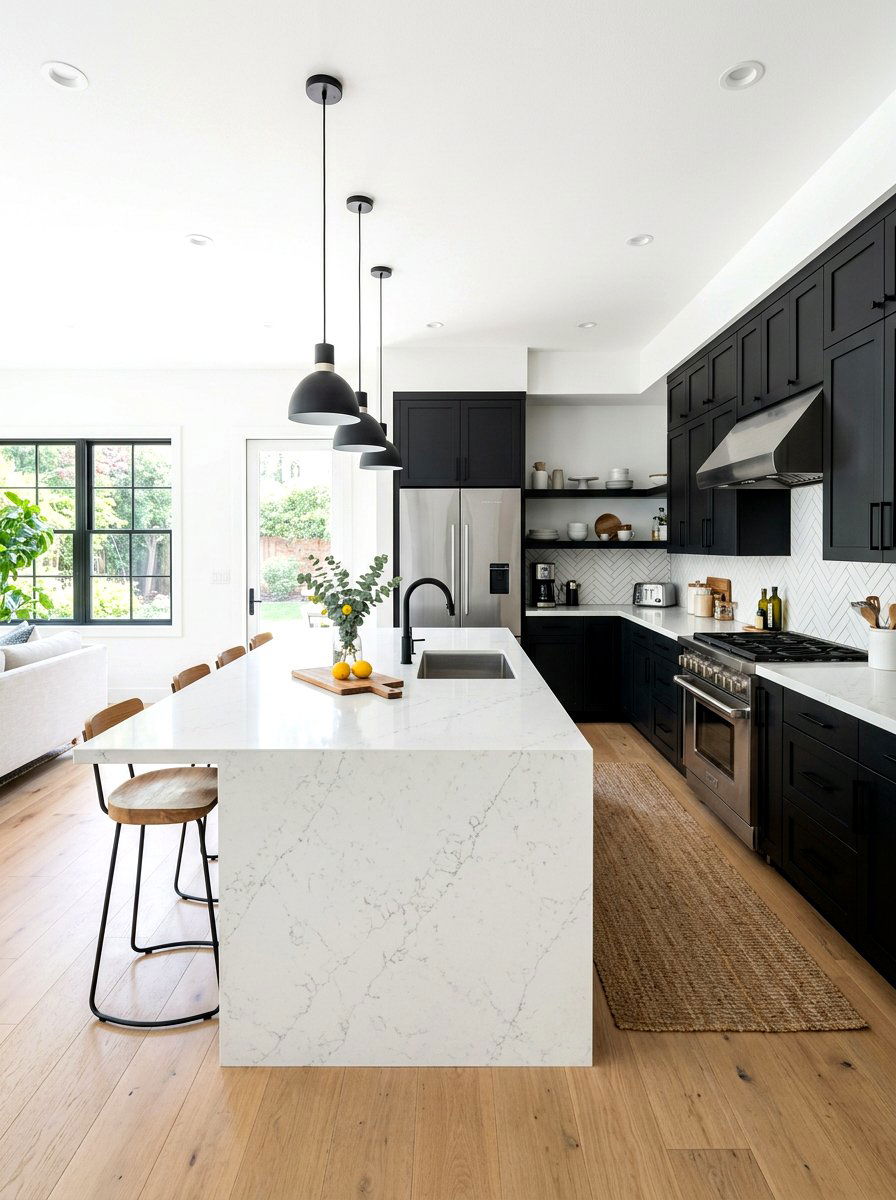 White Quartz Countertop - 30 black and white kitchen ideas
