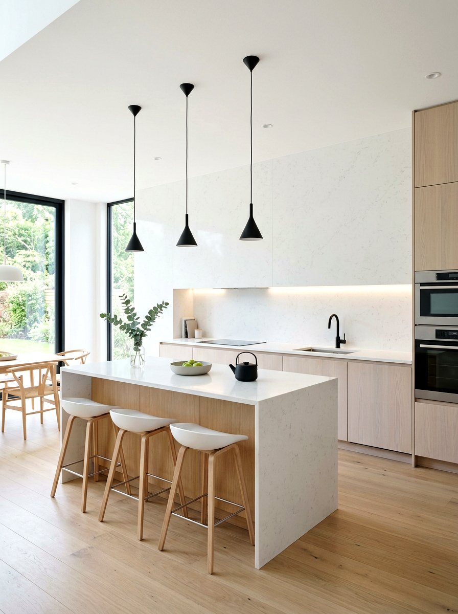White Quartz Slab Wall - 30 full slab stone wall kitchen ideas