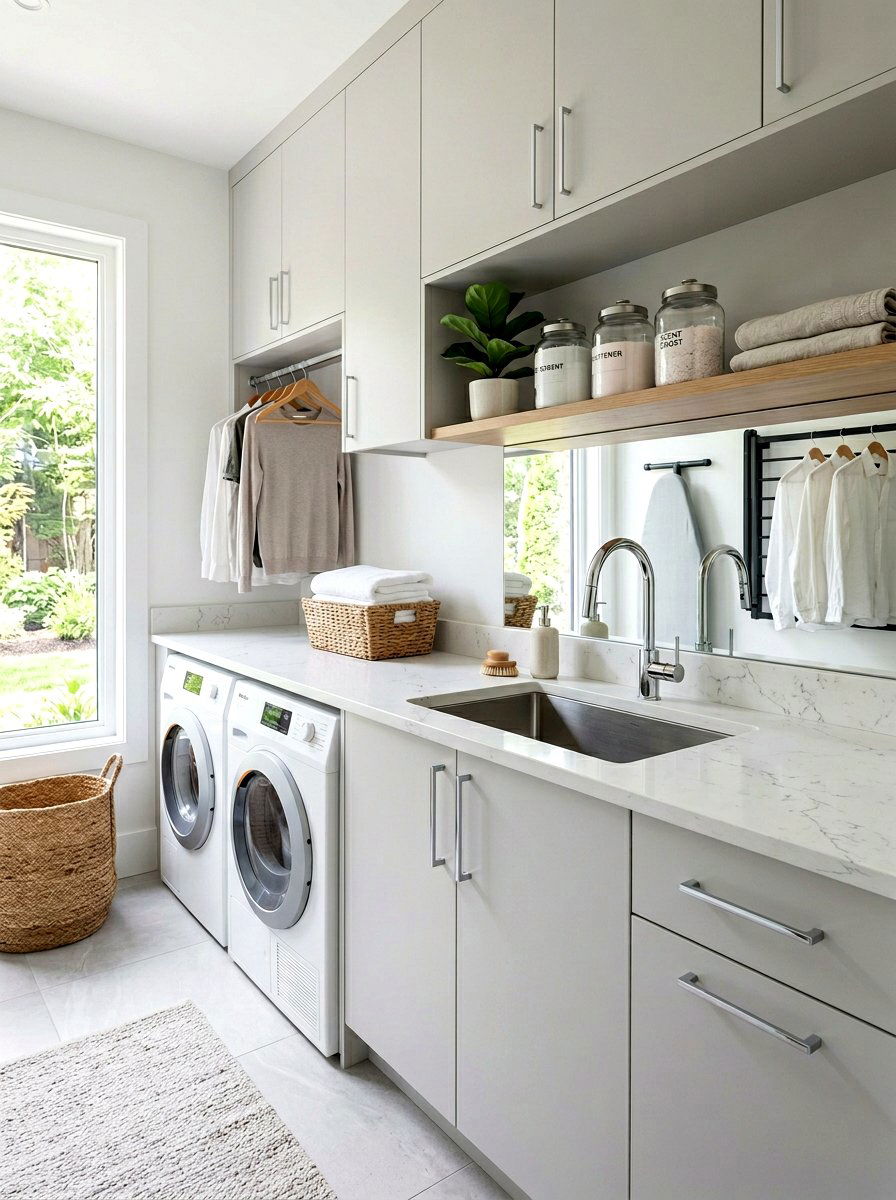White Quartz Surface - 30 laundry room countertop ideas