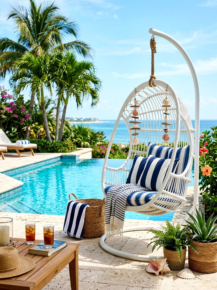 White Rattan Swing Patio - 30 hanging chair patio ideas