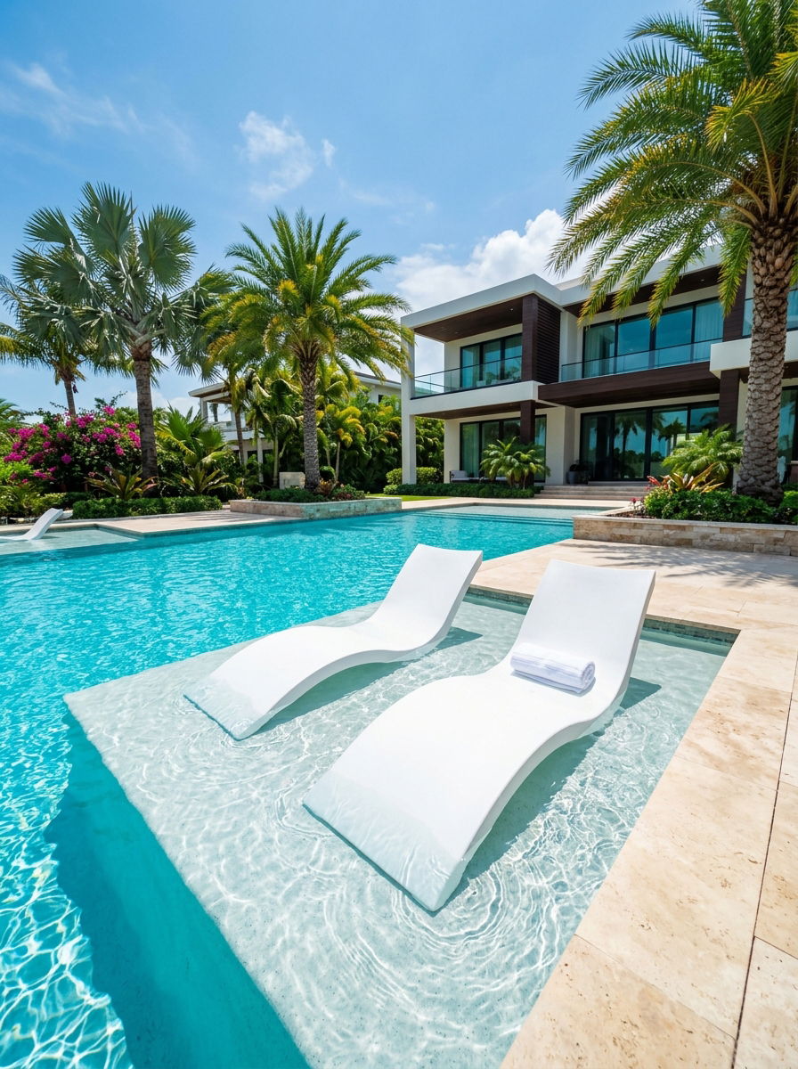 White Resin Lounger Tanning Ledge - 30 pool ledge lounger ideas