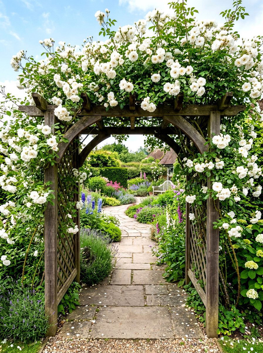 White Rose Arbor - 30 moon garden ideas