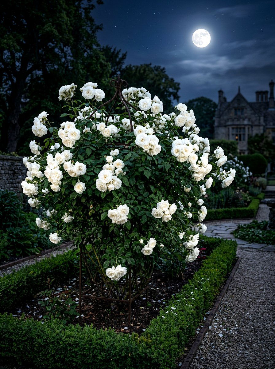 White Rose Bush - 30 moon garden backyard ideas