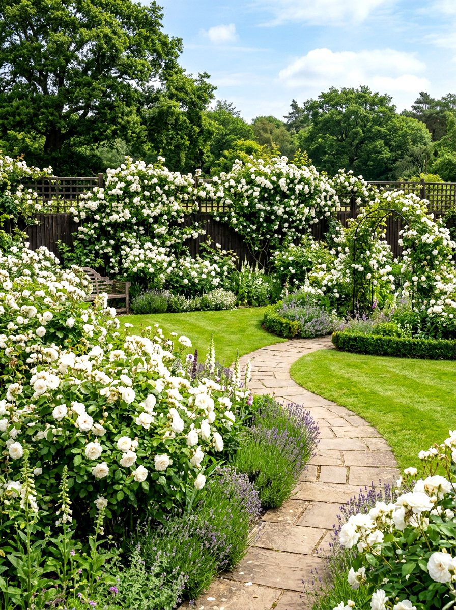 White Rose Garden - 30 white bloom garden ideas