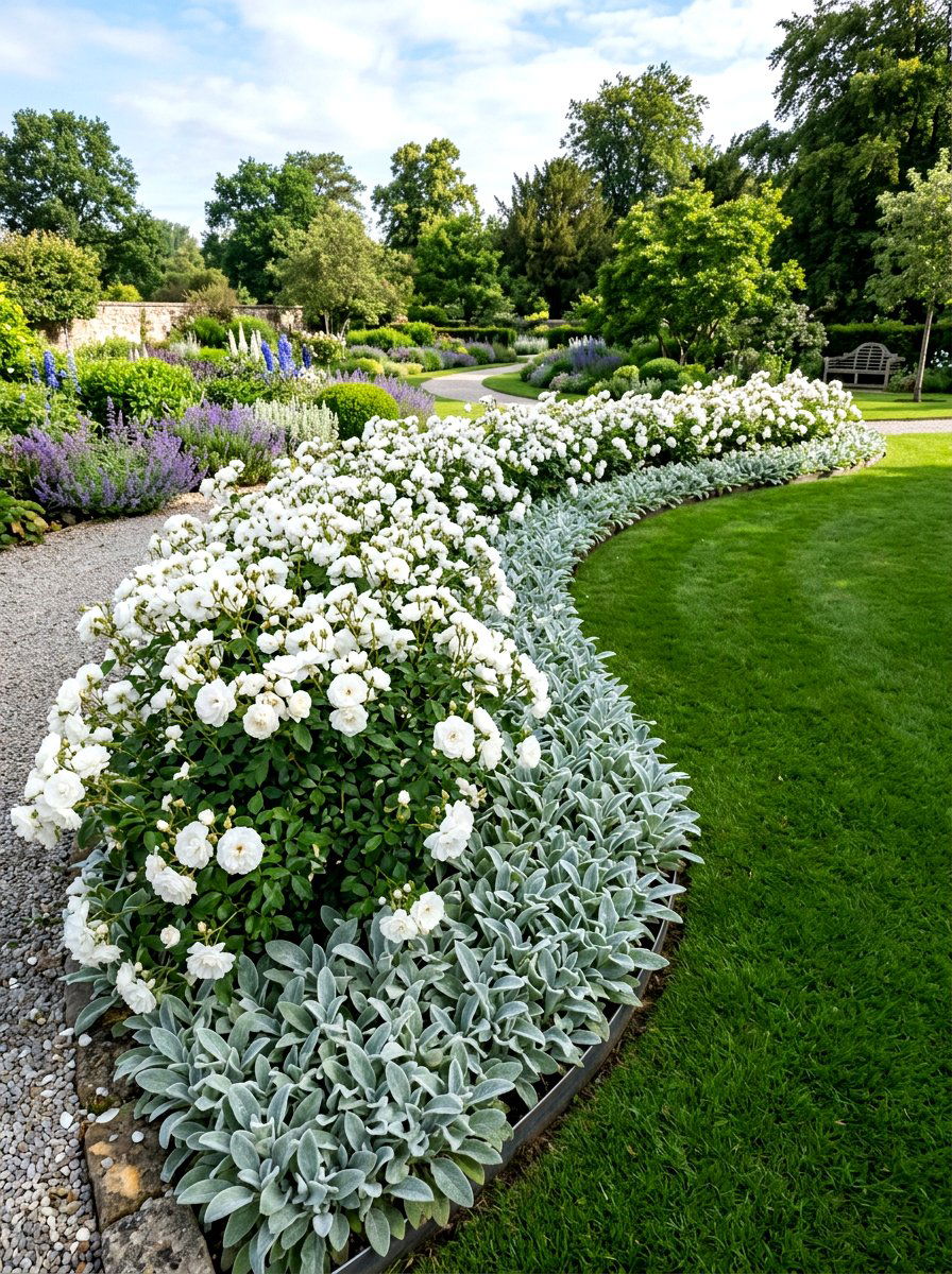 White Rose Garden Edge - 30 cottage rose border ideas
