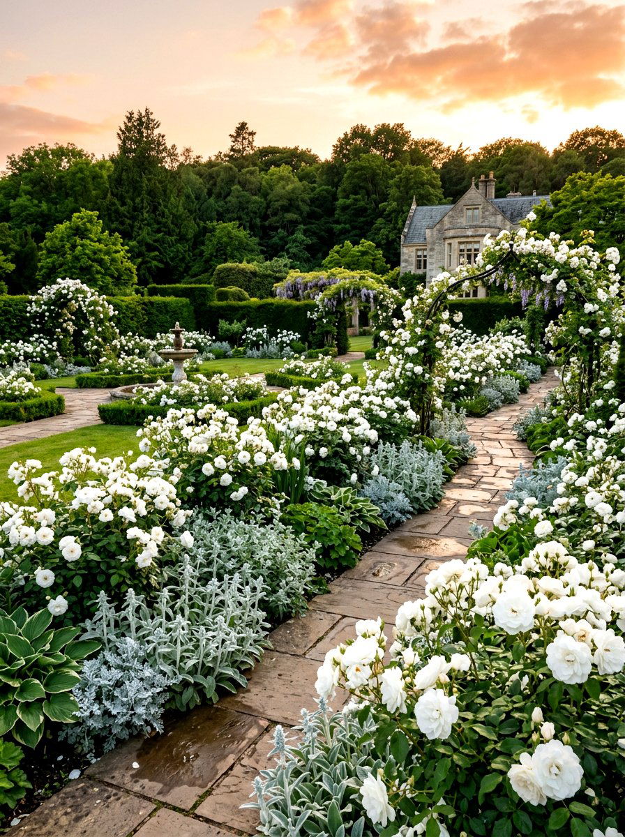 White Rose Garden - 30 backyard rose garden ideas