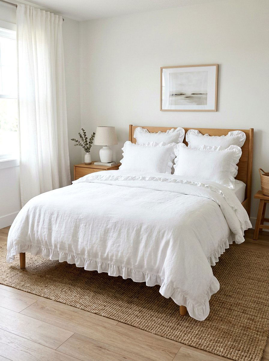 White Ruffled Linen Bedding - 30 ruffled linen bedding ideas