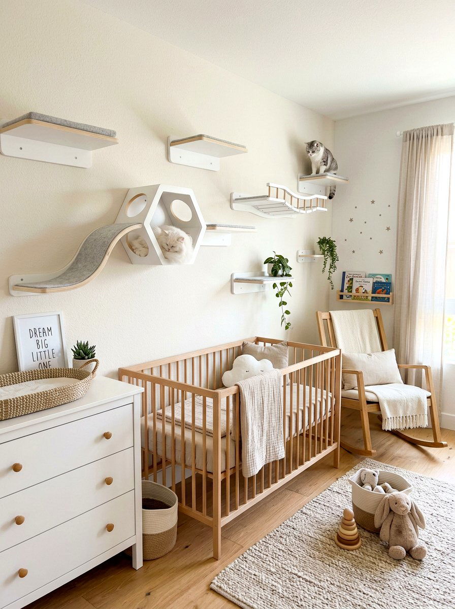 White Scandinavian Cat Shelves - 30 cat climbing wall aesthetic ideas