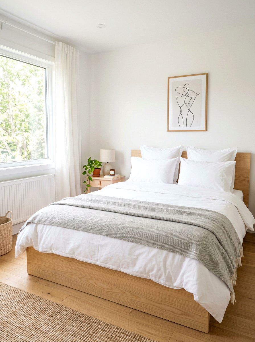 White Scandinavian Minimalist Bed - 30 cozy bedscape ideas
