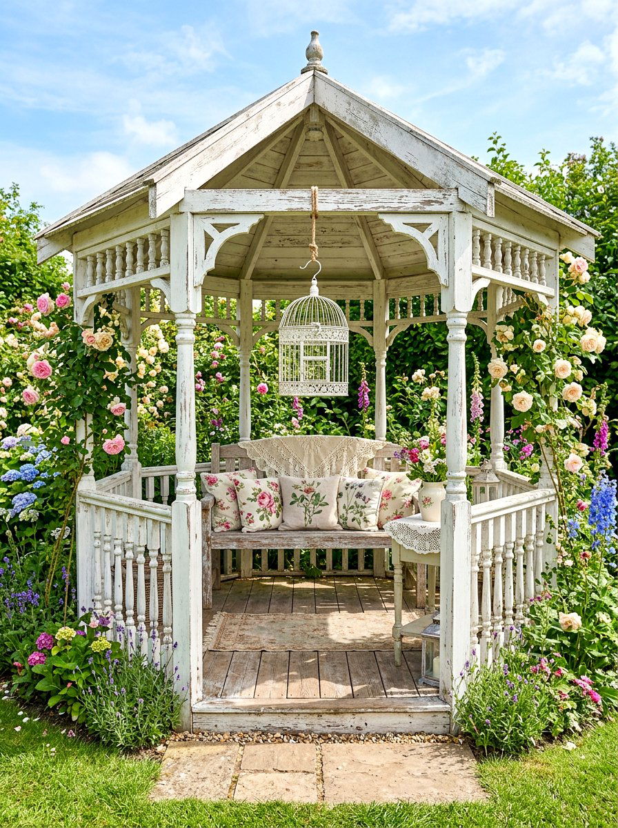 White Shabby Chic Gazebo - 30 garden tea gazebo ideas