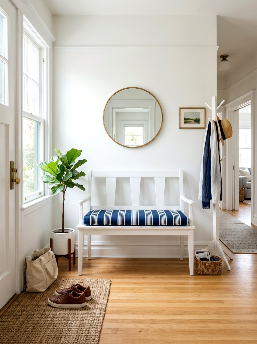 White Shaker Style Bench - 30 apartment entry bench ideas