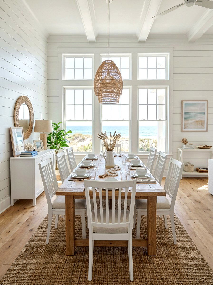 White Shiplap Coastal Dining - 30 coastal dining room ideas