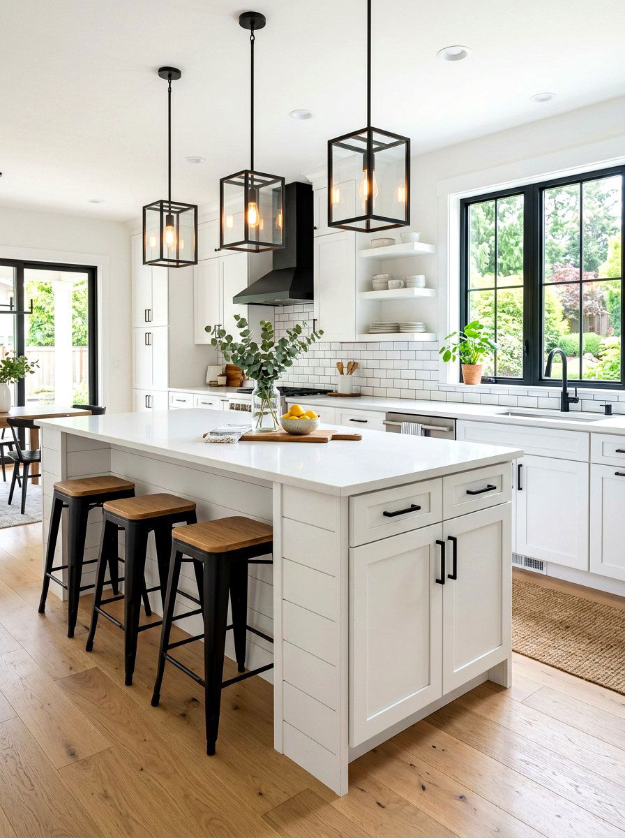White Shiplap Kitchen Island - 30 modern farmhouse kitchen island ideas