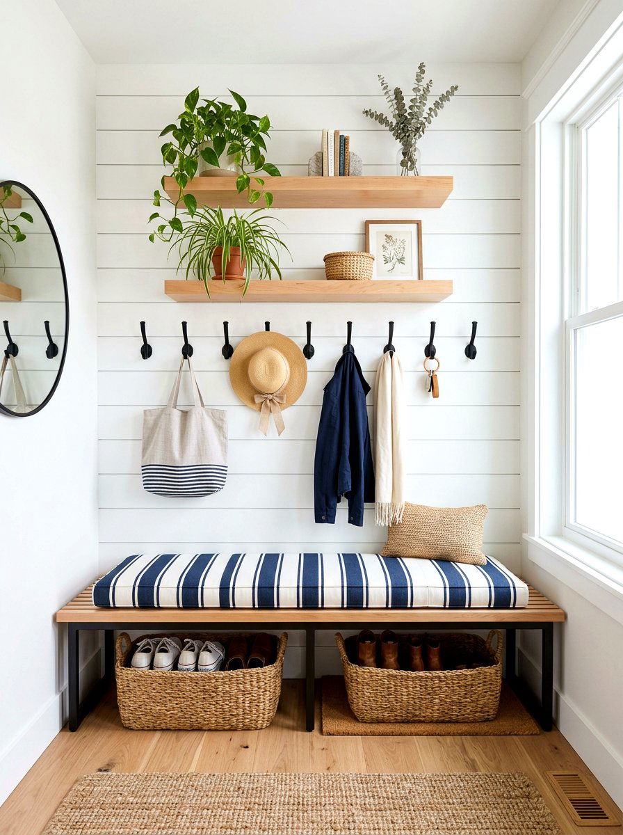 White Shiplap Mudroom Wall - 30 open mudroom shelving ideas