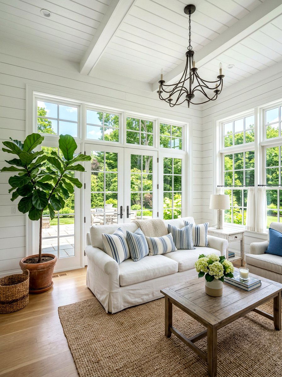White Shiplap Sunroom - 30 farmhouse sunroom ideas